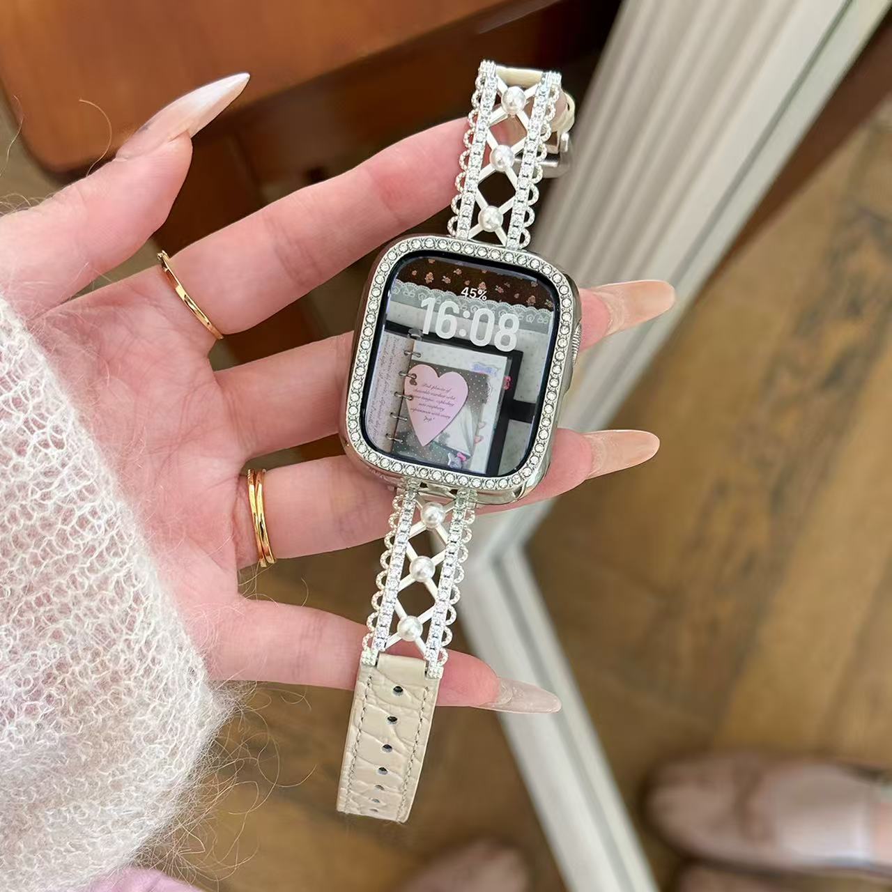 Ballet Lace Leather Style Apple Watch Band　 バレーレースとレザースタイルAppleWatchバンド　R02160