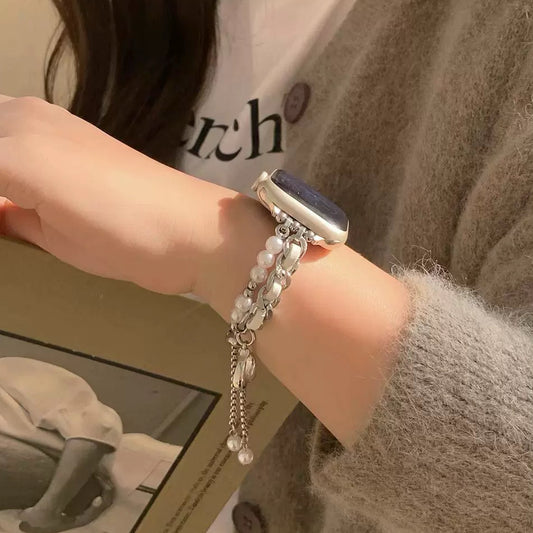 Pearl and Ribbon chain Bracelet Apple Watch Band　 パール&リボンチェーンブレスレット風AppleWatchバンド　R02104