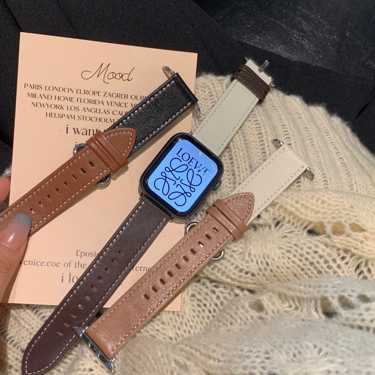 Double Color Leather Apple Watch Band ダブルカラーレザーアップルウォッチバンド　R01277