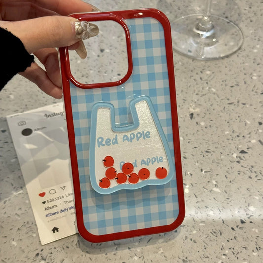 Cute Apple Bag Stand iPhone case かわいいリンゴバッグスタンドスマホケース　R02006