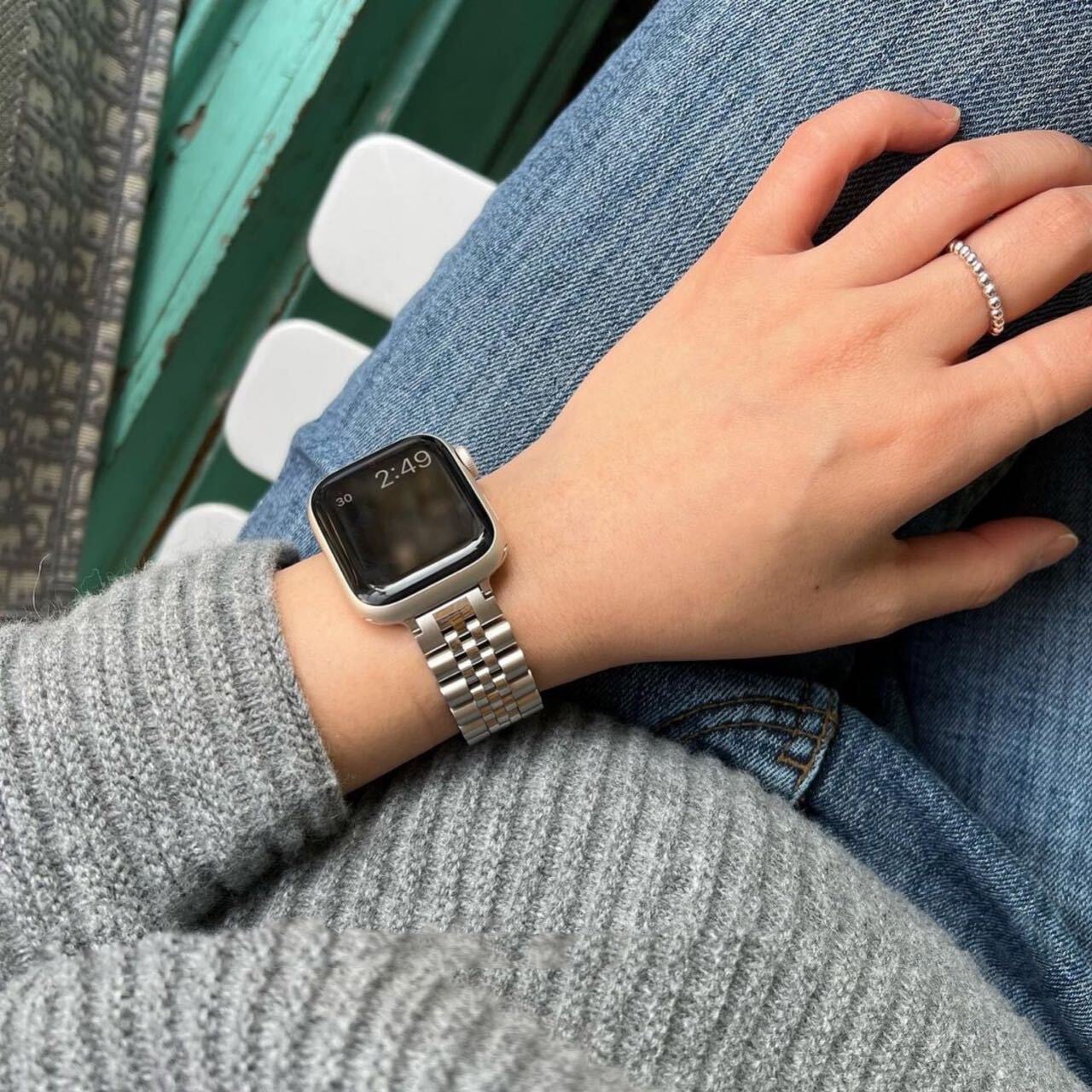 Silver Apple Watch Band シルバーApple Watchバンド　R01259