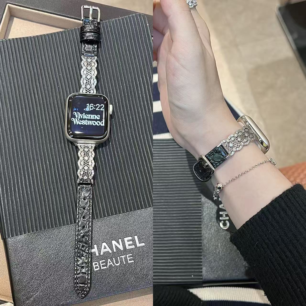 Lace & Leather Style Apple Watch Band　 レースとレザースタイルAppleWatchバンド　R02161